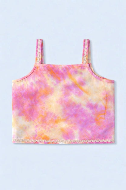 The Magic Wand Woven Tie & Dye Strappy Top And Ric Rac Double Layer Skirt - Pink