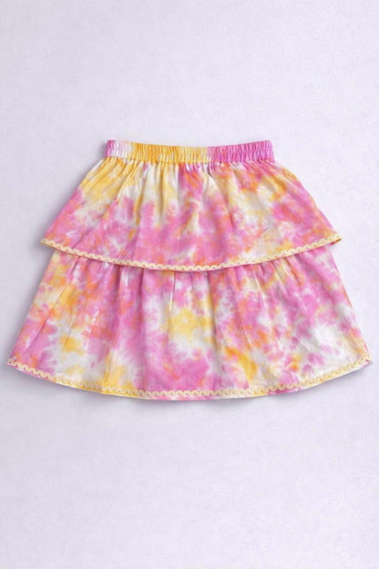 The Magic Wand Woven Tie & Dye Strappy Top And Ric Rac Double Layer Skirt - Pink