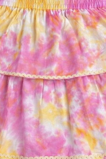 The Magic Wand Woven Tie & Dye Strappy Top And Ric Rac Double Layer Skirt - Pink