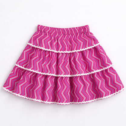The Magic Wand Cotton Woven Half Sleeves Floral Boxy Cropped Shirt And Tiered Skirt Set- Purple