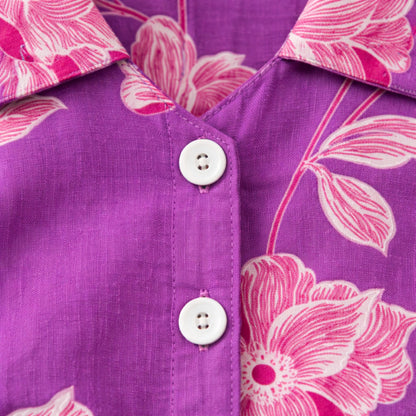 The Magic Wand Cotton Woven Half Sleeves Floral Boxy Cropped Shirt And Tiered Skirt Set- Purple