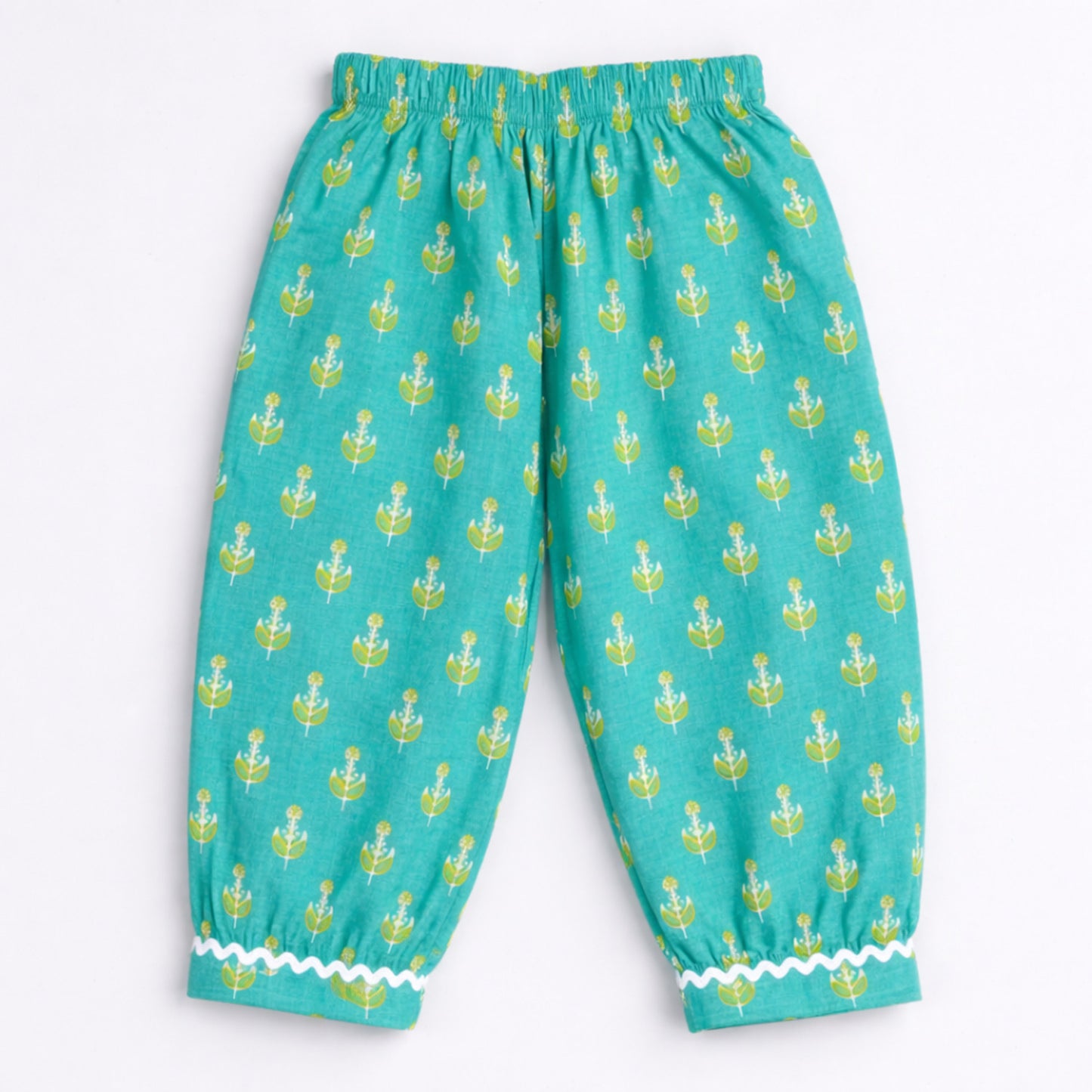 The Magic Wand Cotton Woven Three Fourth Sleeves Buti Printed Top And Harem Pant Set - Green