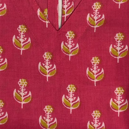 The Magic Wand Cotton Woven Three Fourth Sleeves Buti Printed Top And Harem Pant Set - Coral
