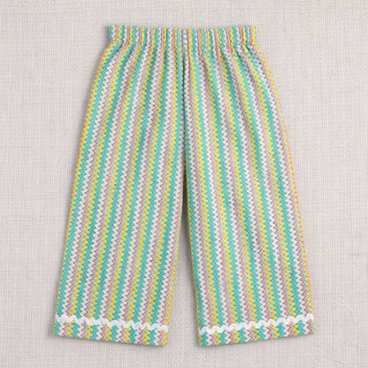 The Magic Wand Cotton Woven Three Fourth Sleeves Ric Rac Laced Printed Top And Pant Set - Multi Color