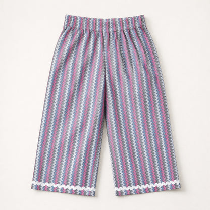 The Magic Wand Cotton Woven Three Fourth Sleeves Ric Rac Laced Printed Top And Pant Set - Pink