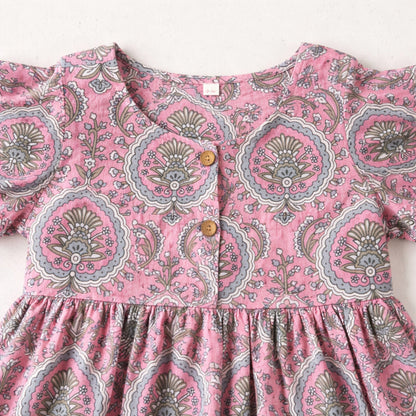 The Magic Wand Cotton Woven Three Fourth Sleeves Ric Rac Laced Printed Top And Pant Set - Pink