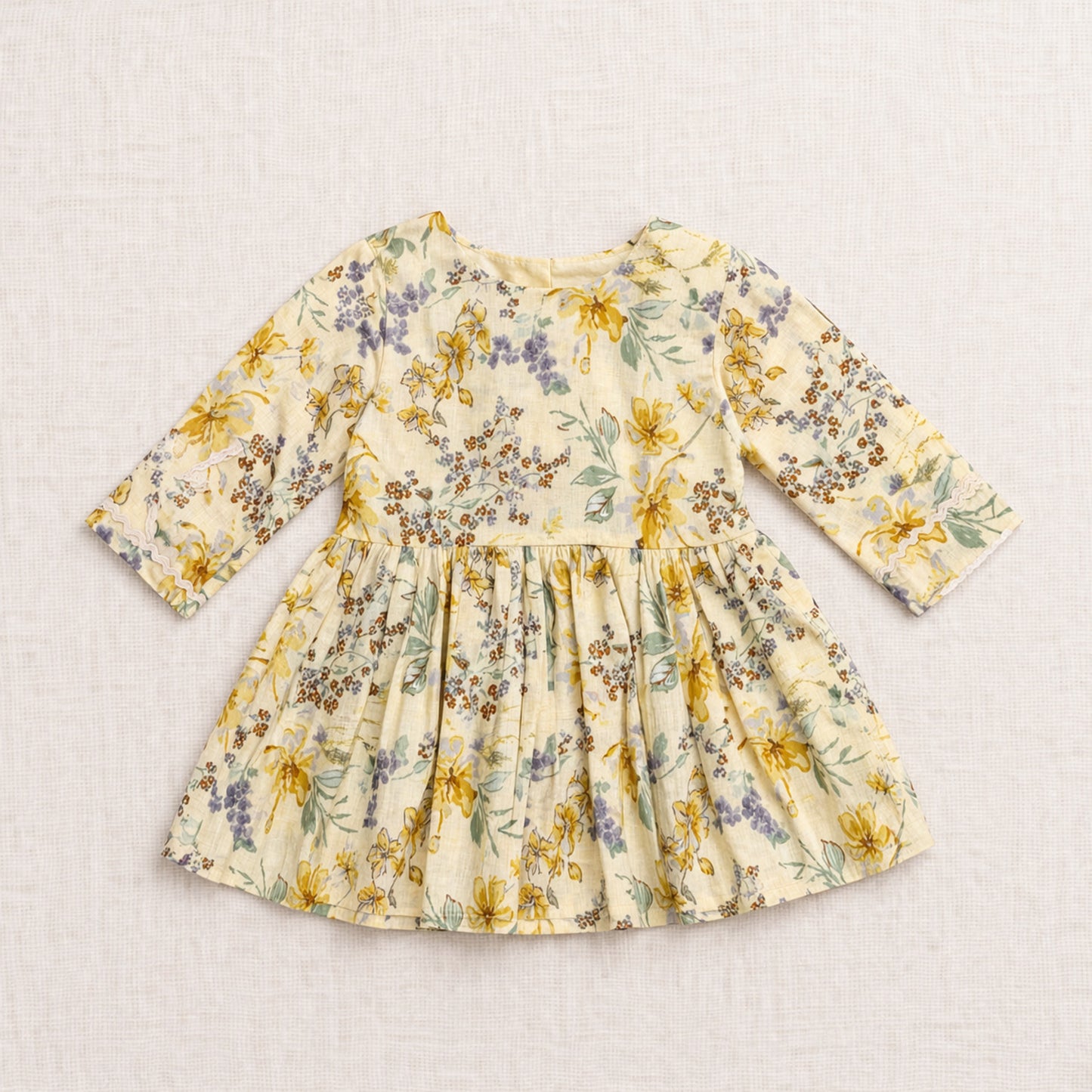 The Magic Wand Cotton Woven Three Fourth Sleeves Ric Rac Laced Printed Top And Pant Set - Yellow