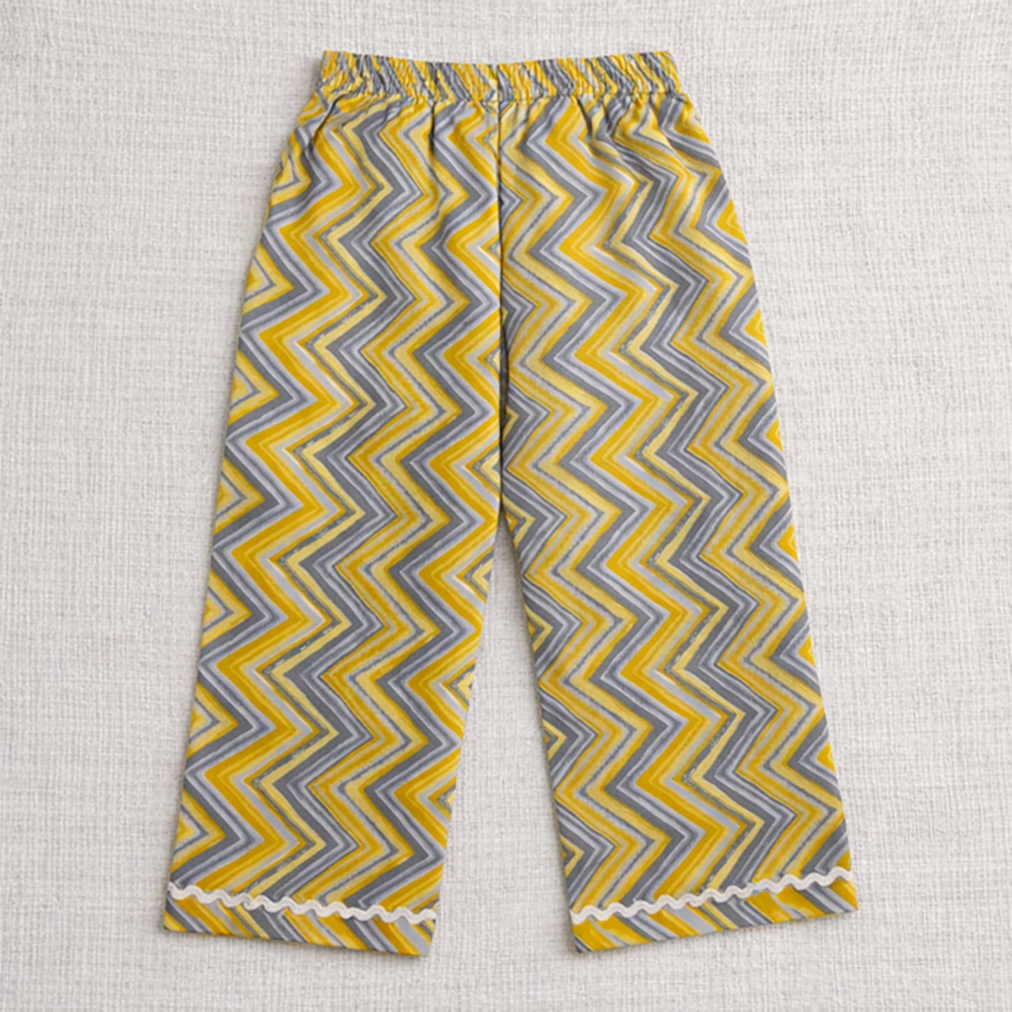 The Magic Wand Cotton Woven Three Fourth Sleeves Ric Rac Laced Printed Top And Pant Set - Yellow