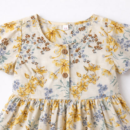 The Magic Wand Cotton Woven Three Fourth Sleeves Ric Rac Laced Printed Top And Pant Set - Yellow