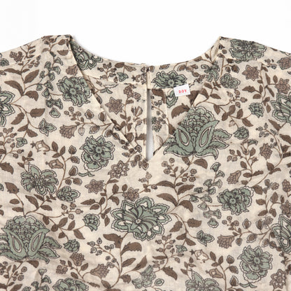 The Magic Wand Cotton Woven Three Fourth Sleeves Laced Floral Printed Top And Pant Set - Off White