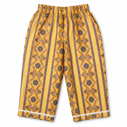 The Magic Wand Cotton Woven Three Fourth Sleeves Laced Floral Printed Top And Pant Set - Dark Yellow