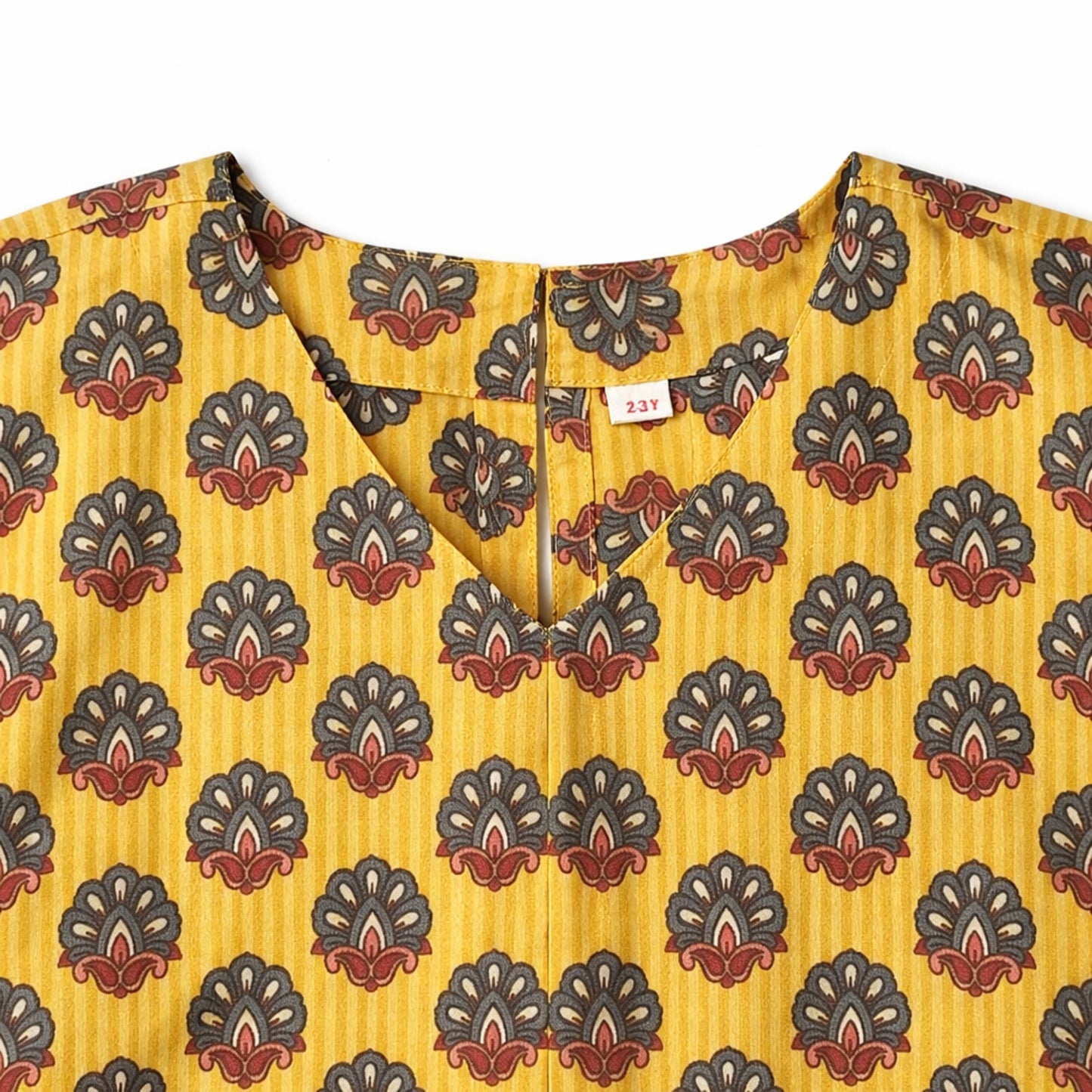 The Magic Wand Cotton Woven Three Fourth Sleeves Laced Floral Printed Top And Pant Set - Dark Yellow