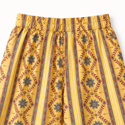 The Magic Wand Cotton Woven Three Fourth Sleeves Laced Floral Printed Top And Pant Set - Dark Yellow