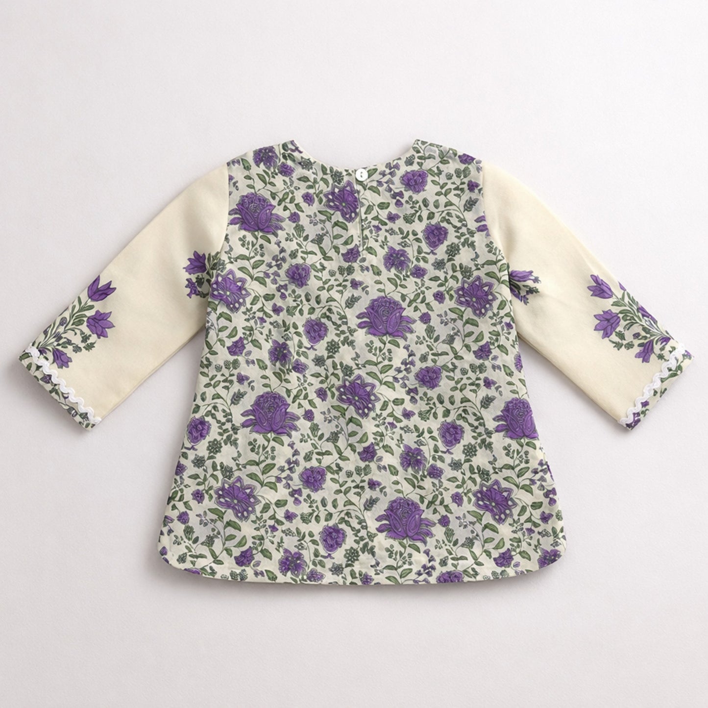 The Magic Wand Cotton Woven Three Fourth Sleeves Laced Floral Printed Top And Pant Set - Cream