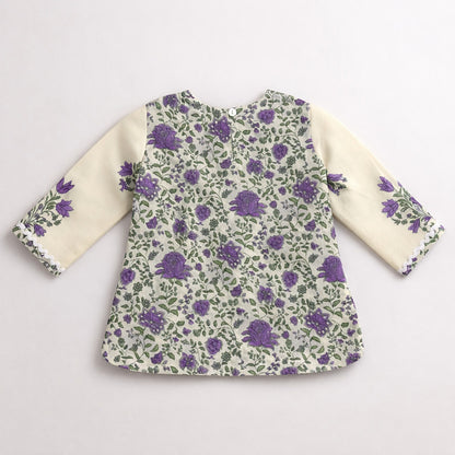 The Magic Wand Cotton Woven Three Fourth Sleeves Laced Floral Printed Top And Pant Set - Cream