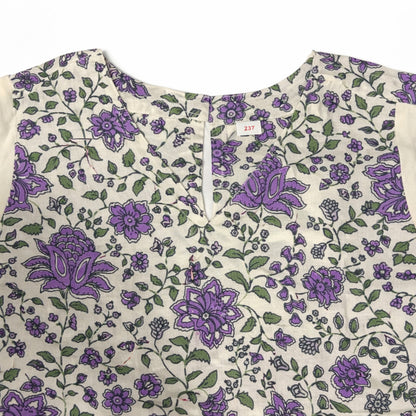 The Magic Wand Cotton Woven Three Fourth Sleeves Laced Floral Printed Top And Pant Set - Cream