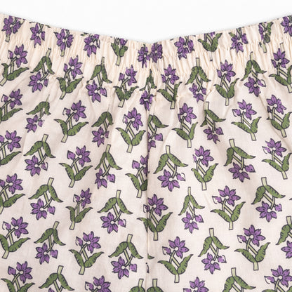 The Magic Wand Cotton Woven Three Fourth Sleeves Laced Floral Printed Top And Pant Set - Cream