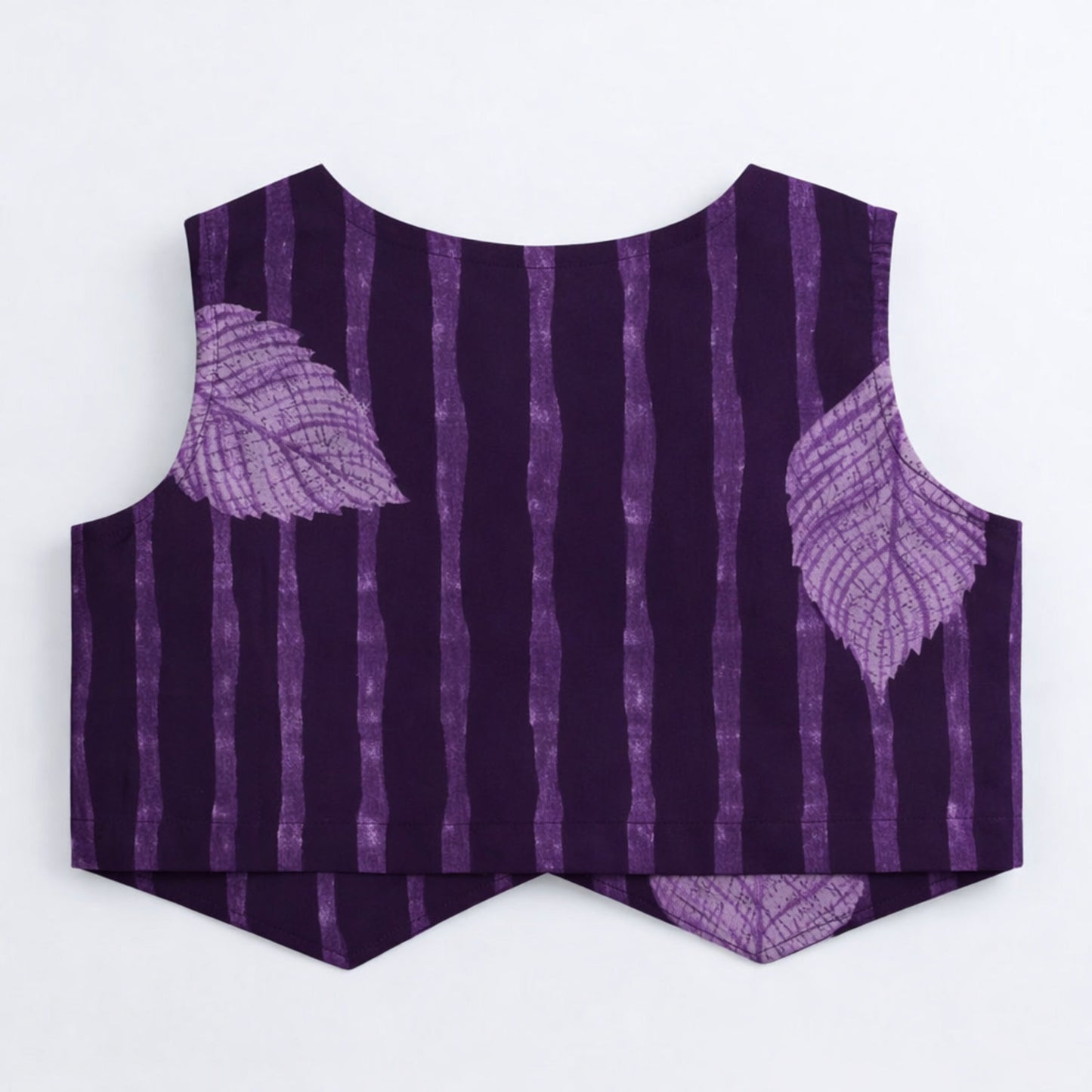 The Magic Wand Cotton Woven Sleeveless Leaf Printed Waistcoat Top And Pant Set - Purple