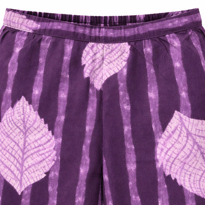 The Magic Wand Cotton Woven Sleeveless Leaf Printed Waistcoat Top And Pant Set - Purple