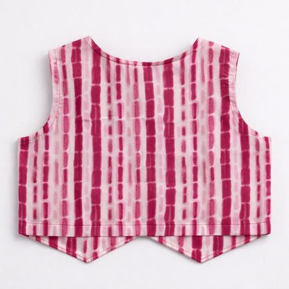 The Magic Wand Cotton Woven Sleeveless Stripes Printed Waistcoat Top And Pant Set - Fuchsia