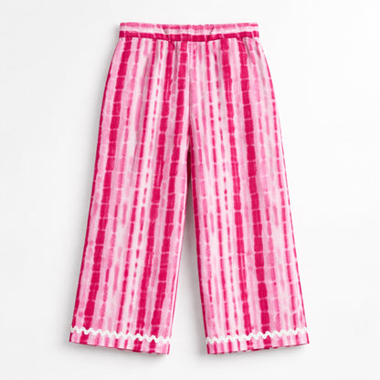 The Magic Wand Cotton Woven Sleeveless Stripes Printed Waistcoat Top And Pant Set - Fuchsia