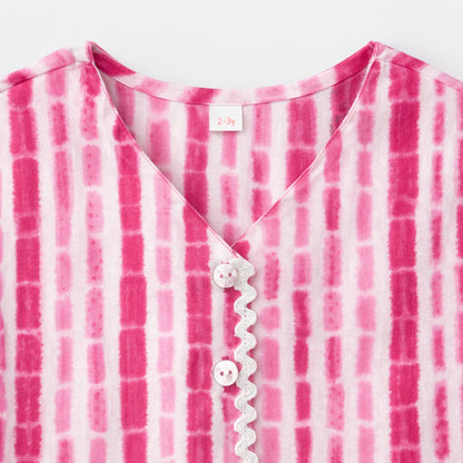 The Magic Wand Cotton Woven Sleeveless Stripes Printed Waistcoat Top And Pant Set - Fuchsia