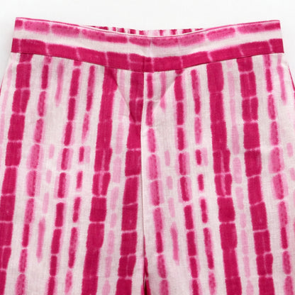 The Magic Wand Cotton Woven Sleeveless Stripes Printed Waistcoat Top And Pant Set - Fuchsia