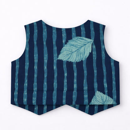 The Magic Wand Cotton Woven Sleeveless Leaf Printed Waistcoat Top And Pant Set - Teal Blue