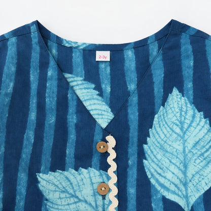 The Magic Wand Cotton Woven Sleeveless Leaf Printed Waistcoat Top And Pant Set - Teal Blue