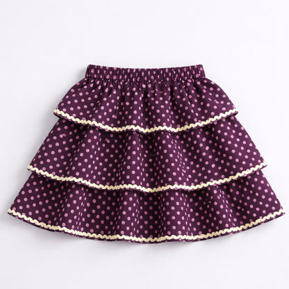 The Magic Wand Cotton Woven Sleeveless Floral Printed Waistcoat Top And Tiered Skirt Set - Purple