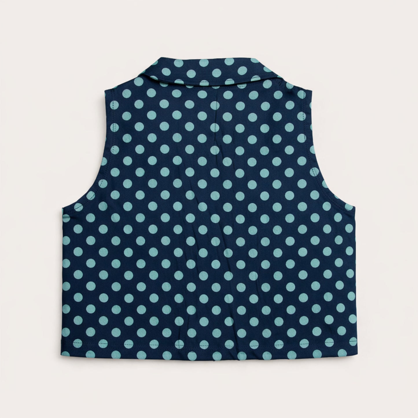 The Magic Wand Cotton Woven Sleeveless Polka Dots Waistcoat Top And Tiered Skirt Set - Teal Blue