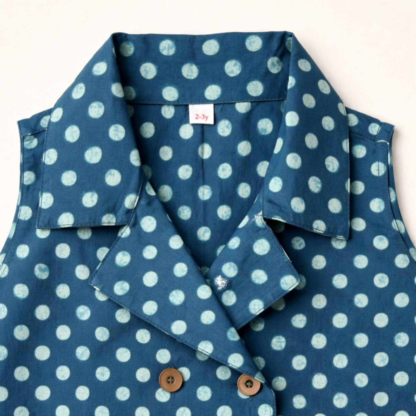 The Magic Wand Cotton Woven Sleeveless Polka Dots Waistcoat Top And Tiered Skirt Set - Teal Blue