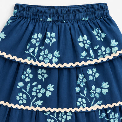 The Magic Wand Cotton Woven Sleeveless Polka Dots Waistcoat Top And Tiered Skirt Set - Teal Blue