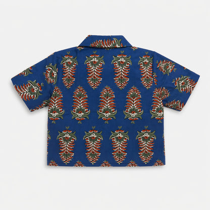 The Magic Wand Cambric Cotton Woven Half Sleeves Buta Printed Shirt And Pant Set - Royal Blue