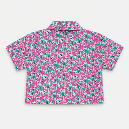 the magic wand cambric cotton woven half sleeves floral printed shirt and pant set -pink