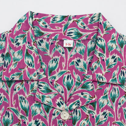 the magic wand cambric cotton woven half sleeves floral printed shirt and pant set -pink