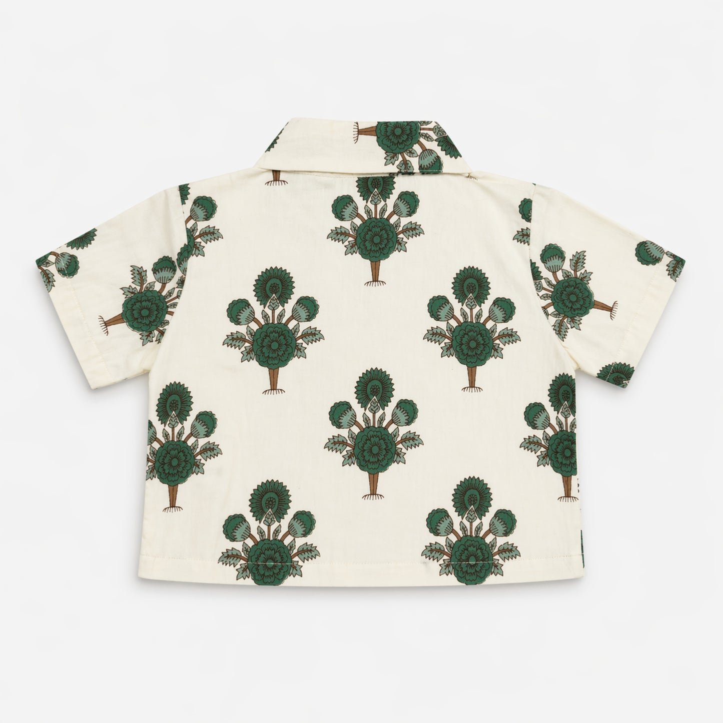 The Magic Wand Cambric Cotton Woven Half Sleeves Stripes Floral Printed Shirt And Pant Set - White