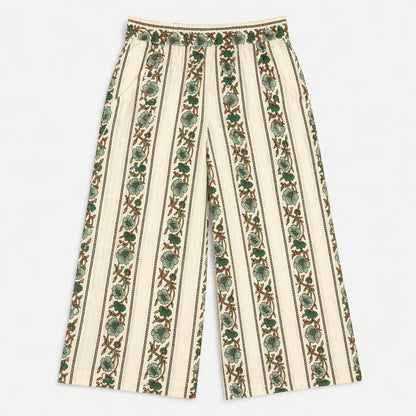 The Magic Wand Cambric Cotton Woven Half Sleeves Stripes Floral Printed Shirt And Pant Set - White