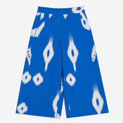 The Magic Wand Cambric Cotton Woven Half Sleeves Ikat Printed Shirt And Pant Set -Blue