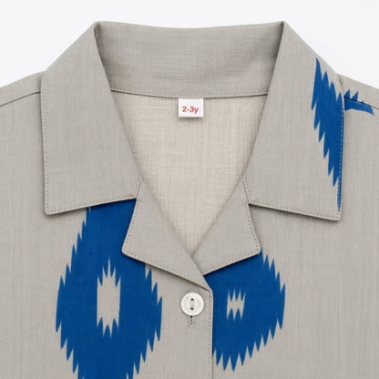 The Magic Wand Cambric Cotton Woven Half Sleeves Ikat Printed Shirt And Pant Set -Blue
