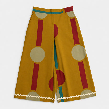 The Magic Wand Cambric Cotton Woven Half Sleeves Color Block Geometric Printed Boxy Crop Shirt And Pant Set - Mustard