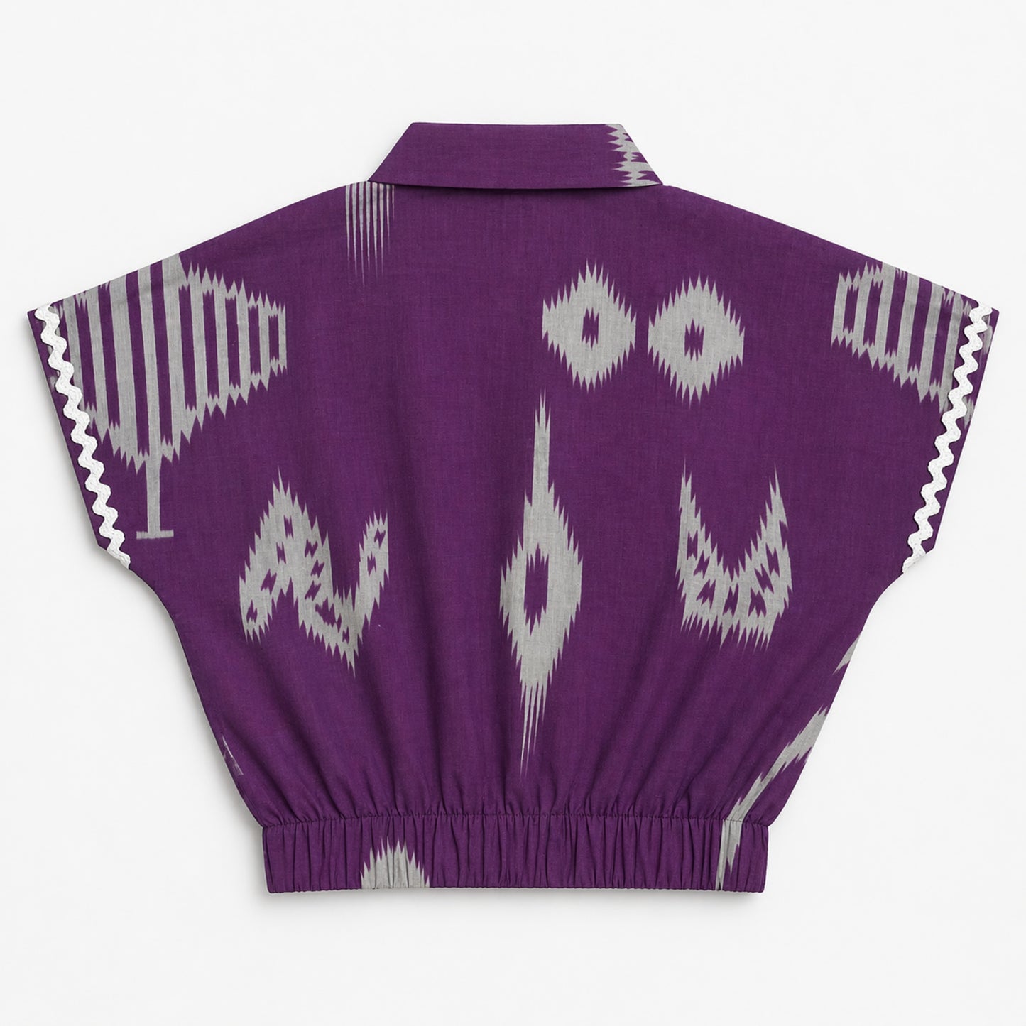 The Magic Wand Cambric Cotton Woven Half Sleeves Ikat Printed Boxy Crop Shirt And Pant Set - Purple