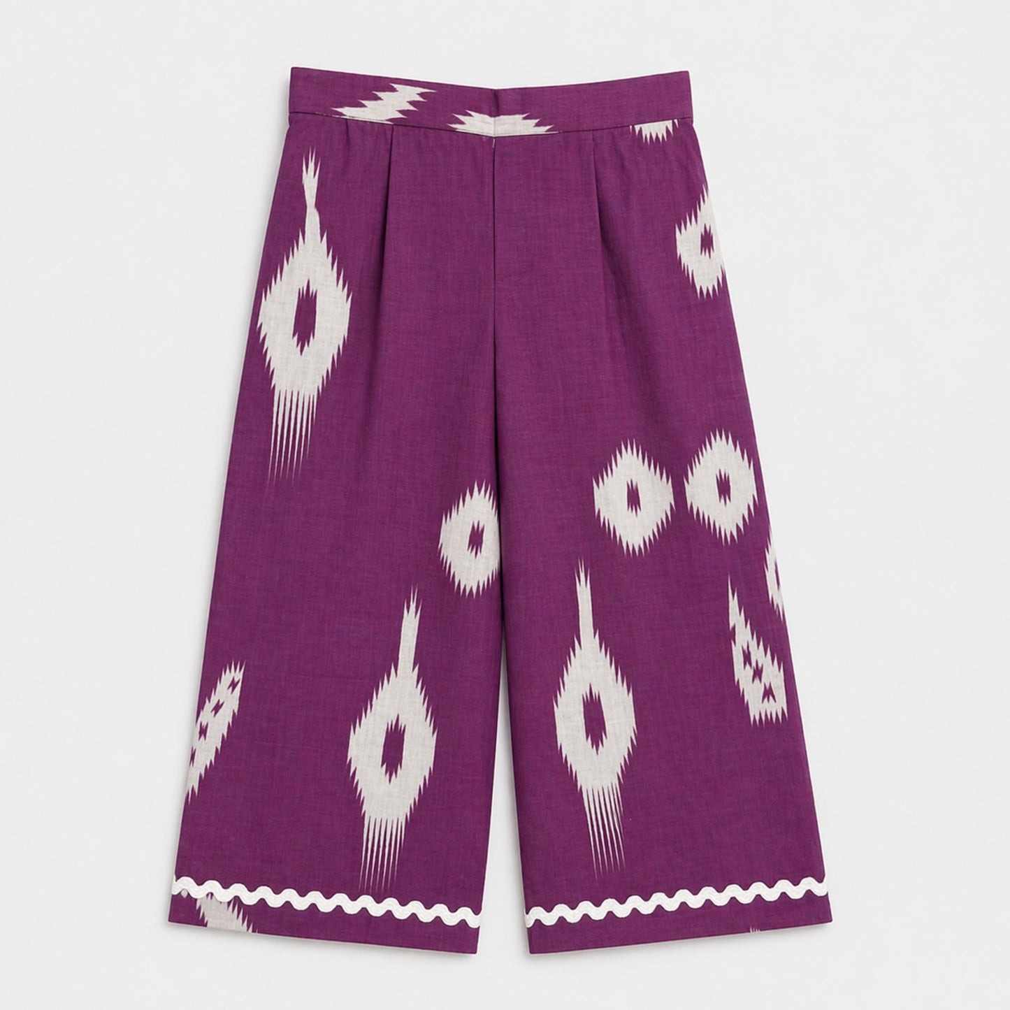 The Magic Wand Cambric Cotton Woven Half Sleeves Ikat Printed Boxy Crop Shirt And Pant Set - Purple