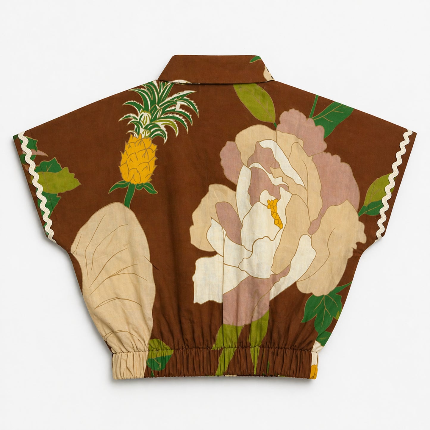 The Magic Wand Cambric Cotton Woven Half Sleeves Floral Printed Boxy Crop Shirt And Pant Set - Brown