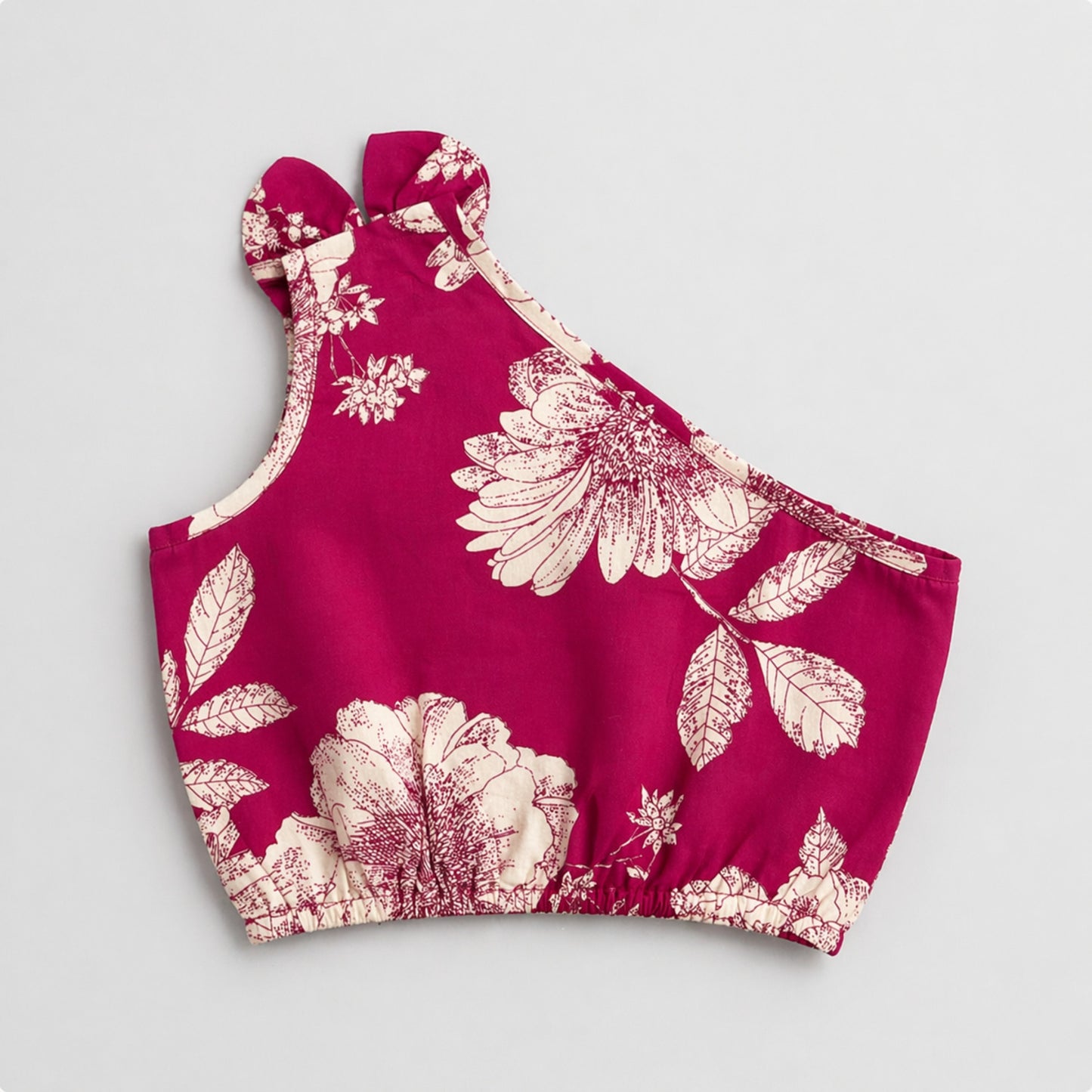 The Magic Wand Cambric Cotton Woven One Shoulder Floral Printed Laced Top And Tiered Skirt Set - Fuchsia