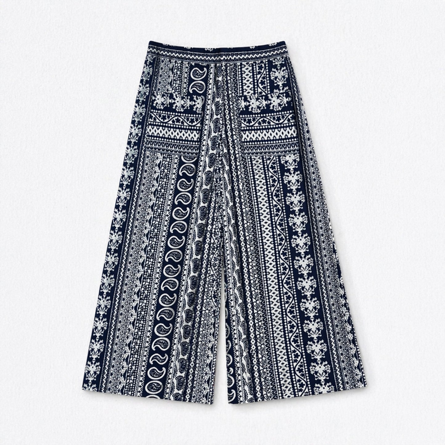 The Magic Wand Cambric Cotton Woven Ruffle Sleeves Paisley Printed Shirt And Pant Set - Navy Blue