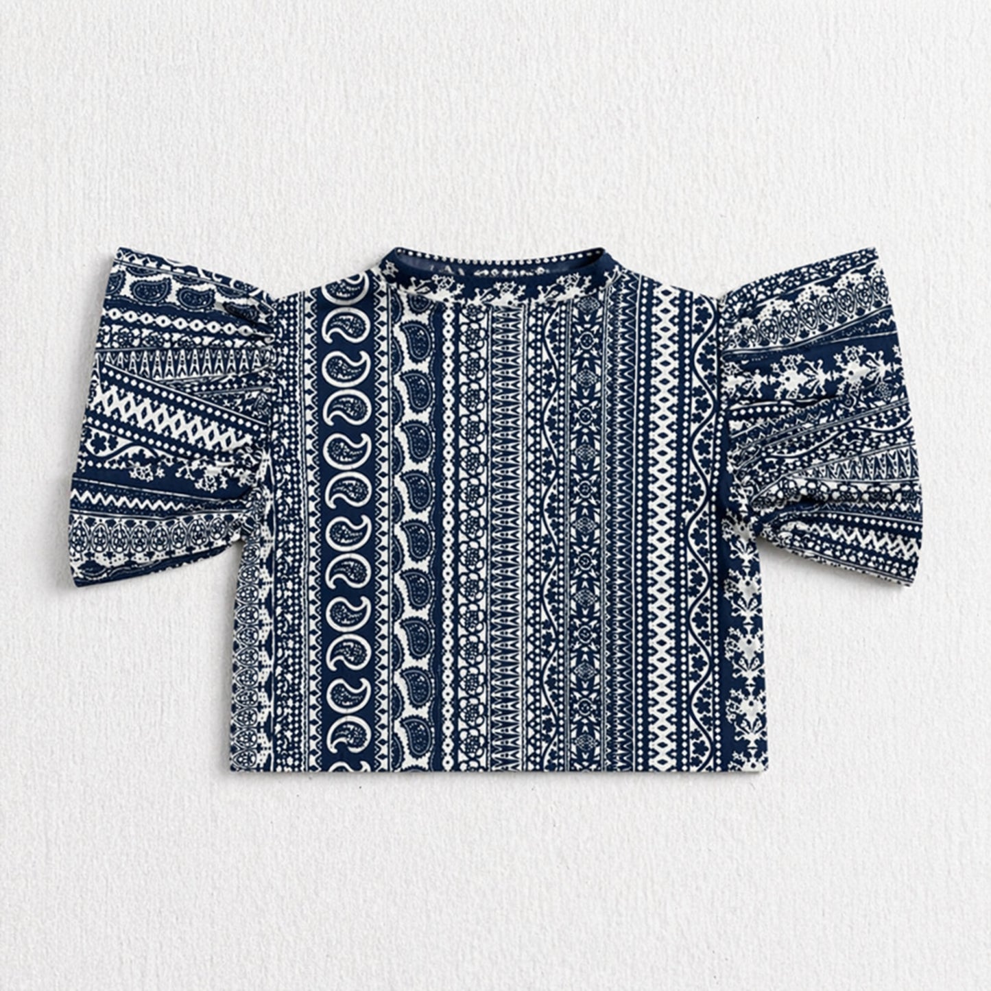 The Magic Wand Cambric Cotton Woven Ruffle Sleeves Paisley Printed Shirt And Pant Set - Navy Blue