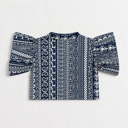 The Magic Wand Cambric Cotton Woven Ruffle Sleeves Paisley Printed Shirt And Pant Set - Navy Blue