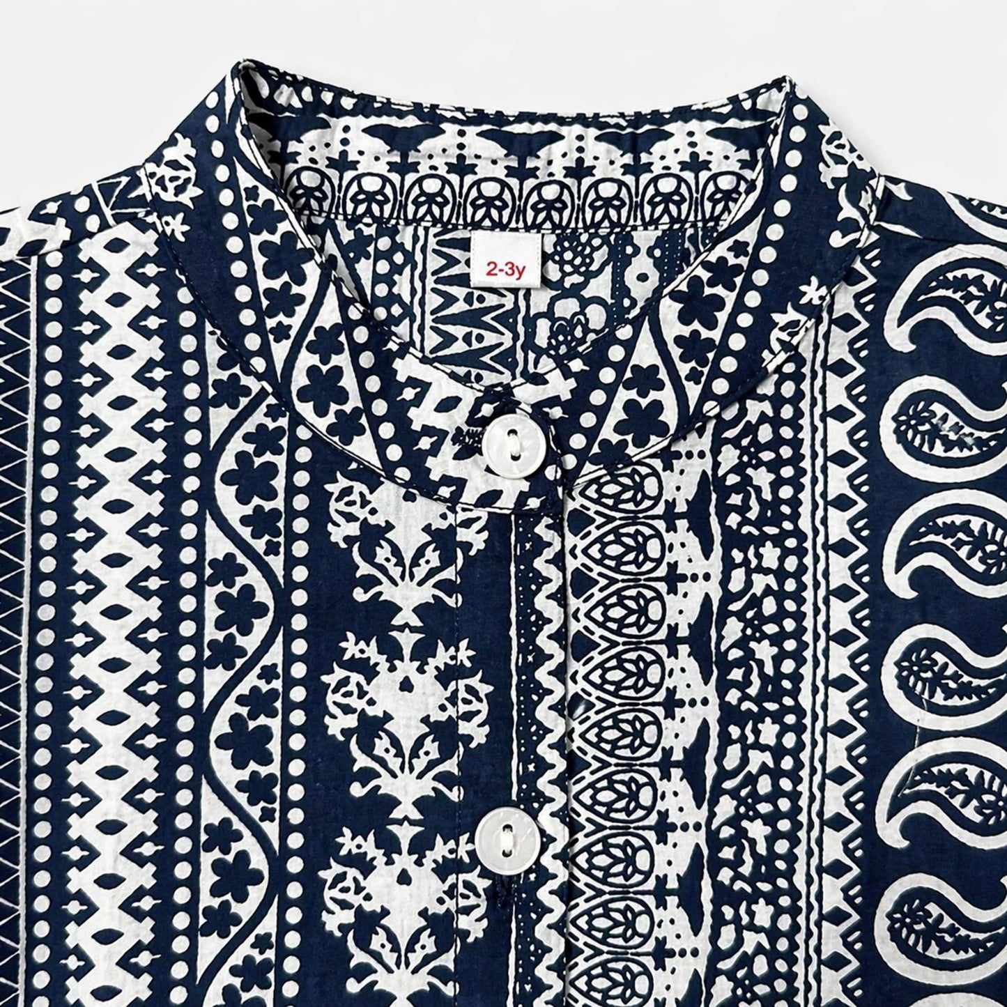 The Magic Wand Cambric Cotton Woven Ruffle Sleeves Paisley Printed Shirt And Pant Set - Navy Blue