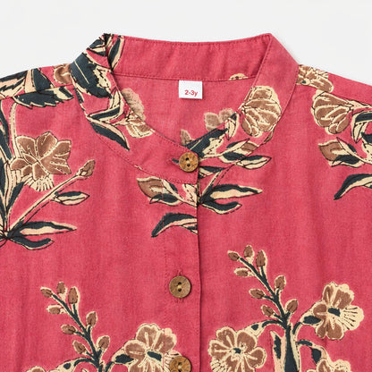 The Magic Wand Cambric Cotton Woven Ruffle Sleeves Floral Printed Shirt And Pant Set - Coral